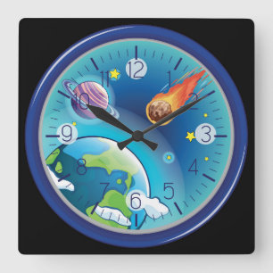 Colourful Galaxy Square Wall Clock