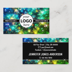 Colourful Galaxy Stars Magic Energy Green with Log Business Card