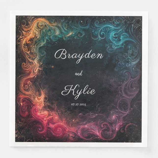 Colourful Galaxy Swirl Wedding Napkins (Front)