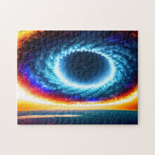 Colourful Galaxy Swirling Over Planet in Universe Jigsaw Puzzle (Horizontal)