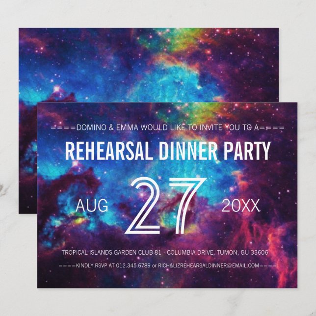 Colourful Galaxy Wedding Rehearsal Dinner Invitation (Front/Back)