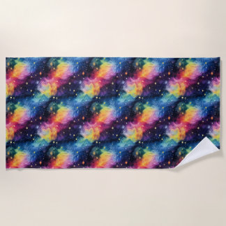 Colourful Galaxy with Stars and Spirals Beach Towel