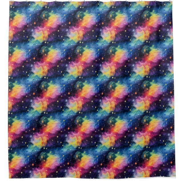 Colourful Galaxy with Stars and Spirals Shower Curtain (Front)