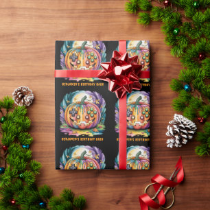 Colourful Gamer Pumpkin Halloween Bash Wrapping Paper