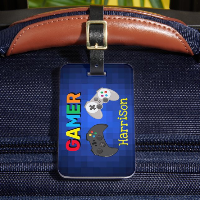 Colourful Gamer Video Game Personalised Luggage Tag (Front Insitu 2)