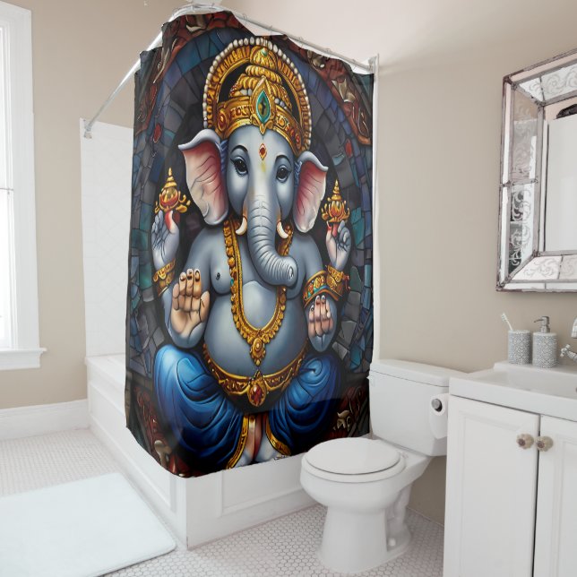 Colourful Ganesh Shower Curtain Sets (In Situ)