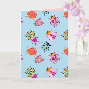 Colourful Garden Beetles & Floral Botanical Envelo Card