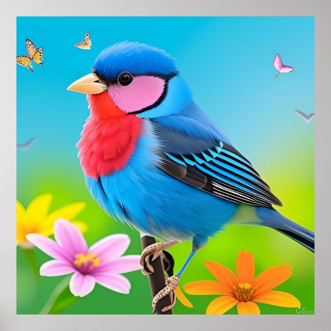 Colourful Garden Bird Print Wall Decor Bird Lovers (Front)