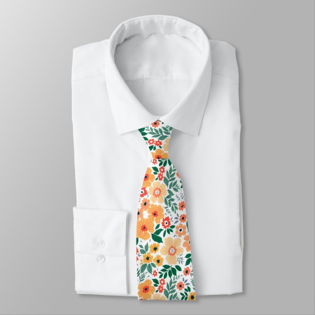 Colourful Garden Bouquet Pattern Tie (Tied)
