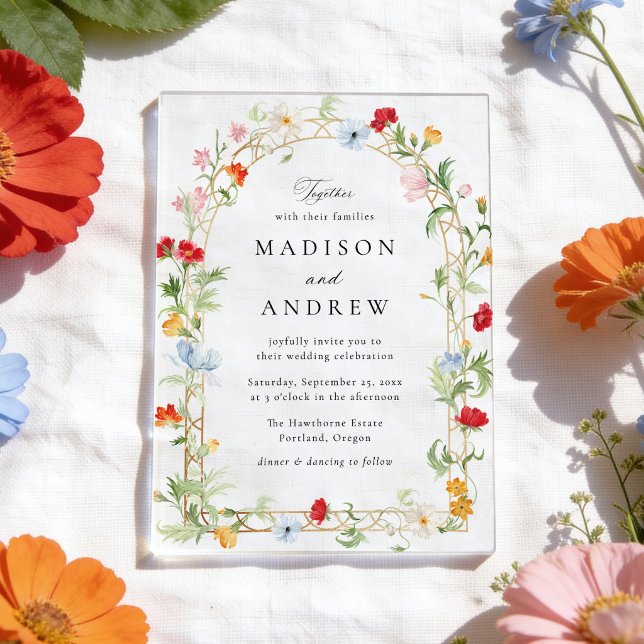 Colourful Garden Floral Arch Wedding Acrylic Invitations (Creator Uploaded)