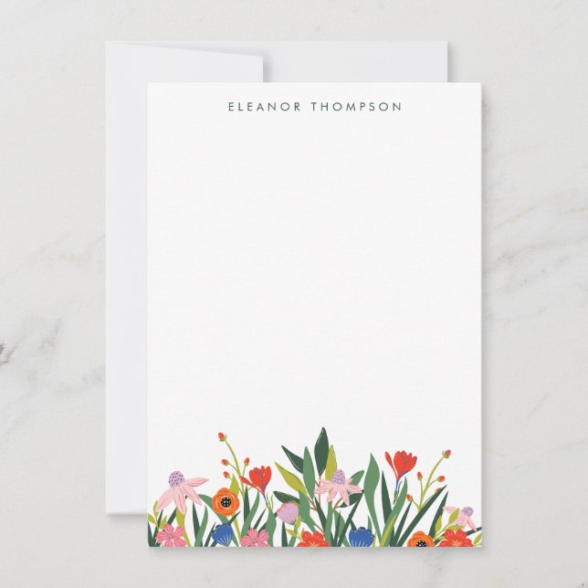 Colourful Garden Floral Personalised Stationery Card (Front)