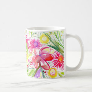 Colourful Garden Flower Watercolor Painting Coffee Mug