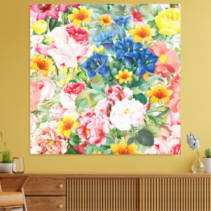 Colourful Garden Flowers - Boho Floral Pillow Canvas Print