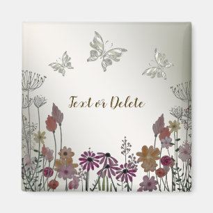 Colourful Garden Flowers Butterflies Golden Rustic Magnet