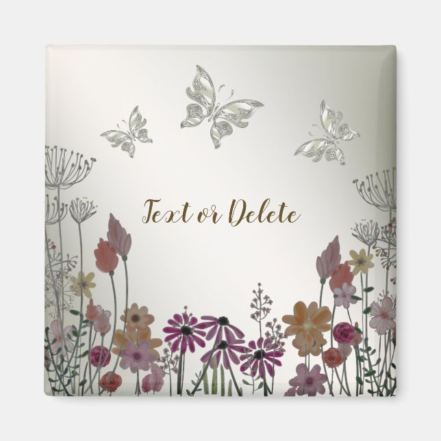 Colourful Garden Flowers Butterflies Golden Rustic Magnet (Front)