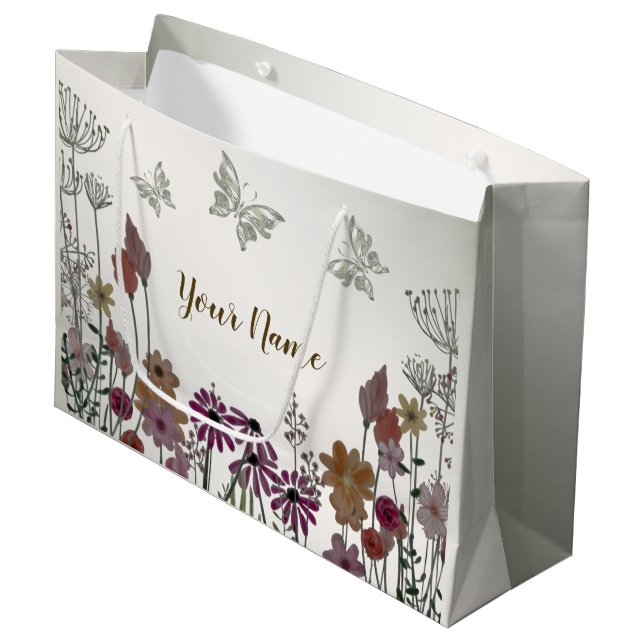 Colourful Garden Flowers Butterflies Nature Rustic Large Gift Bag (Front Angled)