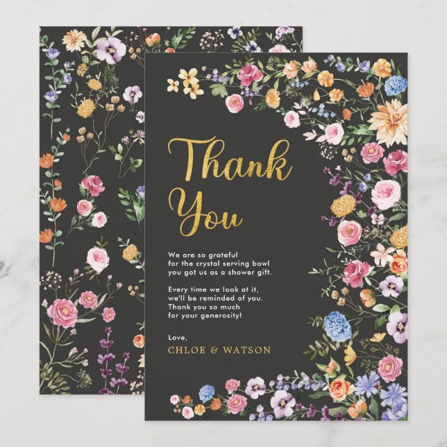 Colourful Garden Flowers Couples Bridal Shower Thank You Card (Front/Back)