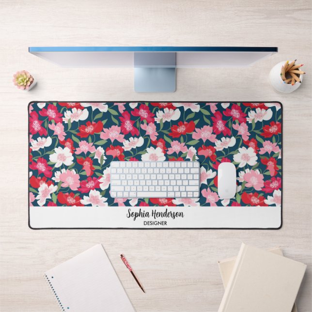 Colourful Garden Flowers Custom Text Cute Floral Desk Mat (Office 1)