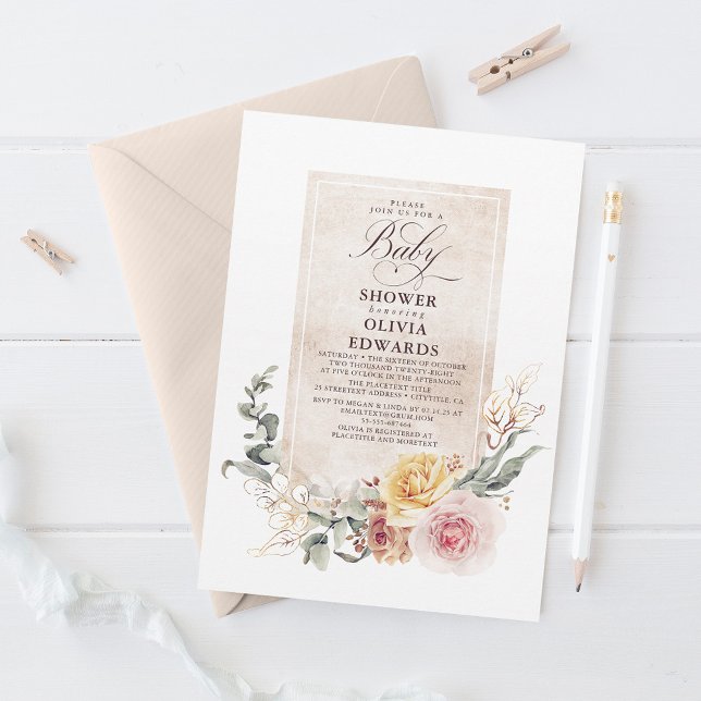 Colourful Garden Flowers Elegant Boho Baby Shower Invitation (Creator Uploaded)