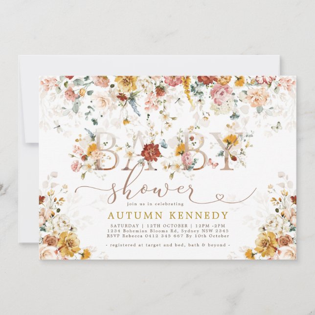 Colourful Garden Flowers Gender Neutral Baby Showe Invitation (Front)