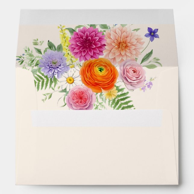 Colourful Garden Flowers Hand Written Wedding Envelope (Back (Bottom))