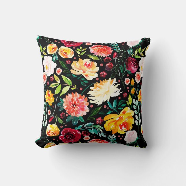 Colourful garden flowers pattern  custom monograms cushion (Front)