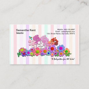 Colourful Garden Flowers Pretty Stripes Babysitter Business Card