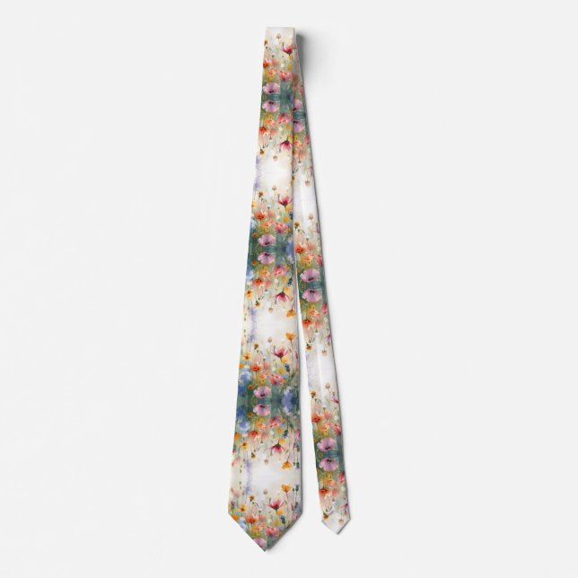 Colourful Garden Flowers Wildflower Spring Meadow Tie (Front)