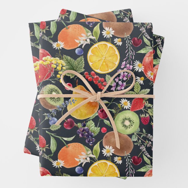 Colourful Garden Fruit and Herb Collage  Wrapping Paper Sheet (In situ)