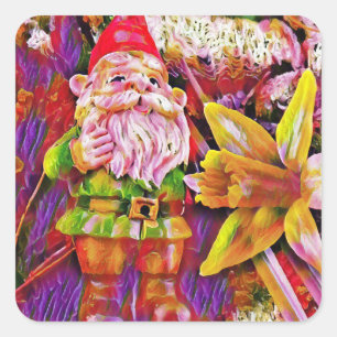 Colourful  Garden Gnome Square Sticker