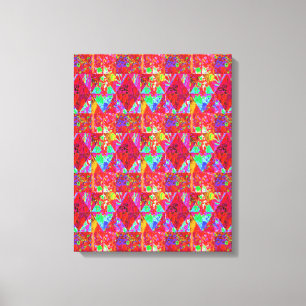 Colourful Garden Quilt Painting with Red Hydrangea Canvas Print