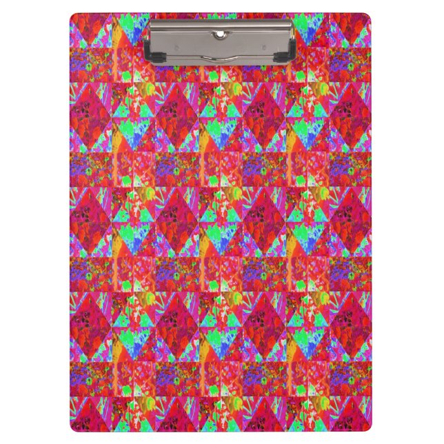 Colourful Garden Quilt Painting with Red Hydrangea Clipboard (Front)