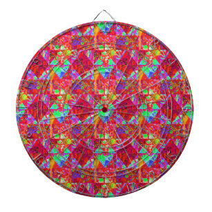 Colourful Garden Quilt Painting with Red Hydrangea Dartboard
