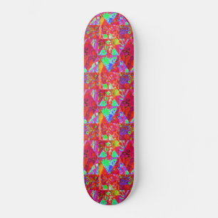 Colourful Garden Quilt Painting with Red Hydrangea Skateboard