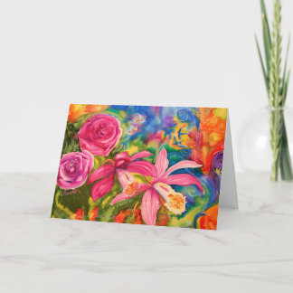 Colourful Garden Silk Art Thank You Note Card