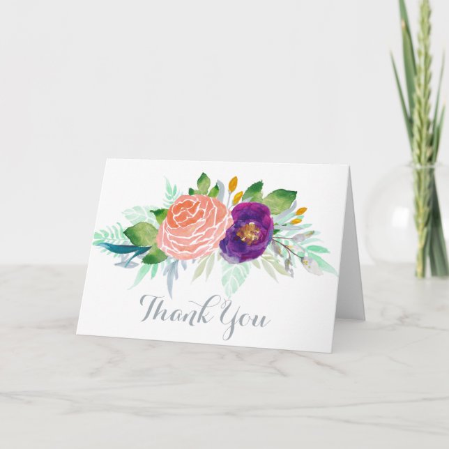 Colourful Garden Watercolor Floral Thank You Card (Front)