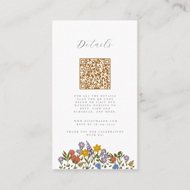 Colourful Garden watercolor Wildflower QR wedding Enclosure Card (Front)