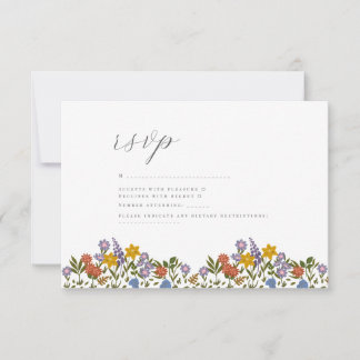 Colourful Garden watercolor Wildflower wedding RSVP Card
