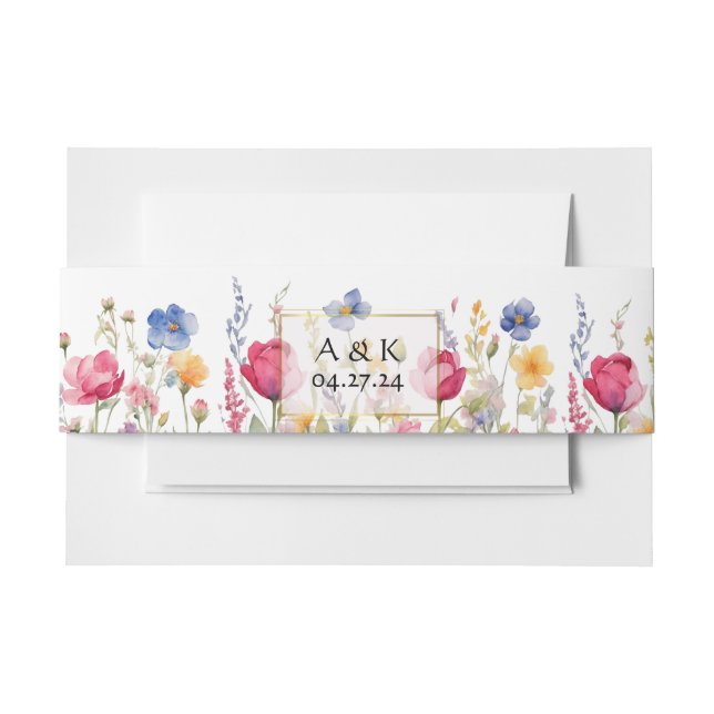 Colourful Garden Wildflowers Invitation Belly Band (Front Example)