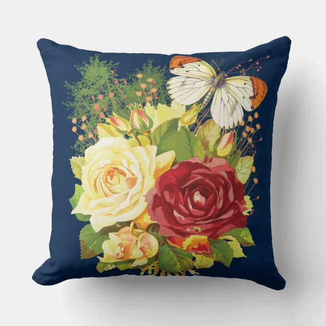 Colourful Garden with Rose's and a Butterfly Cushion (Front)