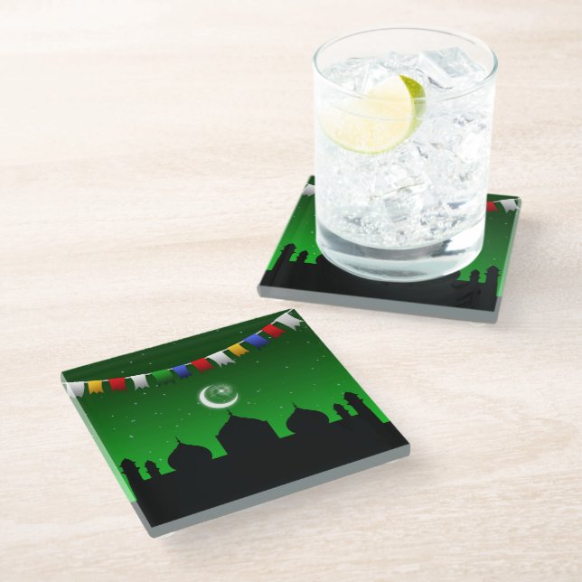 Colourful Garland with Mosque - Glass Coaster (Angled)