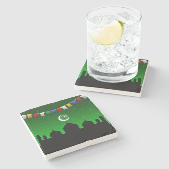 Colourful Garland with Mosque Stone Coaster (Side)