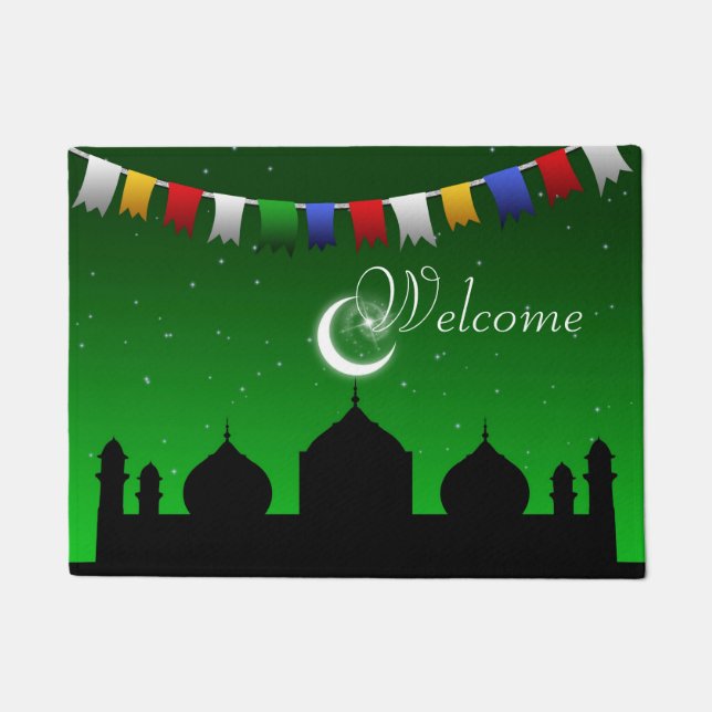 Colourful Garland with Mosque Welcome Door Mat (Front)