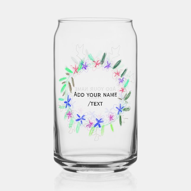 colourful garland wreath Christmas waadd name text Can Glass (Front)