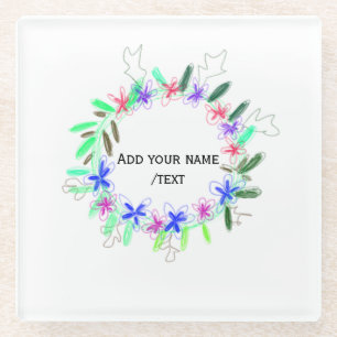 colourful garland wreath Christmas waadd name text Glass Coaster