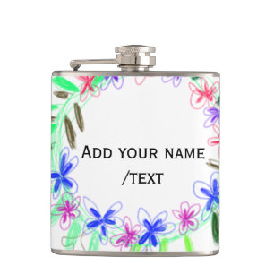 colourful garland wreath Christmas waadd name text Hip Flask