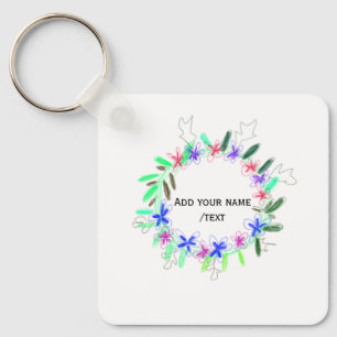 colourful garland wreath Christmas waadd name text Key Ring