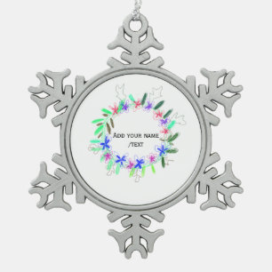 colourful garland wreath Christmas waadd name text Snowflake Pewter Christmas Ornament
