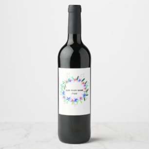 colourful garland wreath Christmas waadd name text Wine Label
