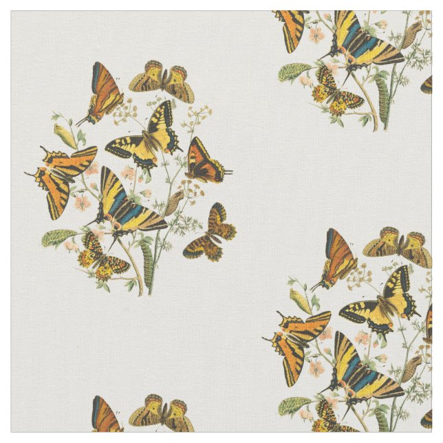 Colourful Gathering of Butterflies and Caterpillar Fabric (Close Up)